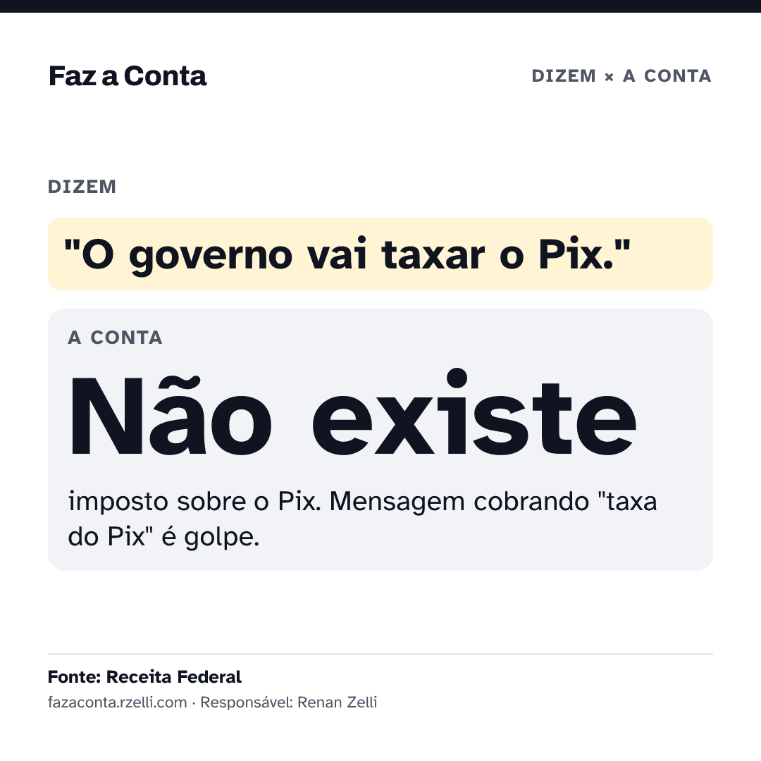 Imagem para mandar: "O governo vai taxar o Pix." Não existe imposto sobre o Pix. Mensagem cobrando "taxa do Pix" é golpe.